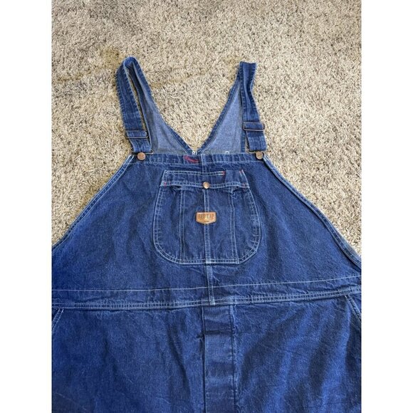 RED KAP Dark Denim Bib Overall Blue Jeans Cotton Carpenter Utility 56x32 - Picture 4 of 7